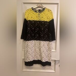 Weekend Max Mara Yellow and Black 3/4 Sleeve Cocktail Dress